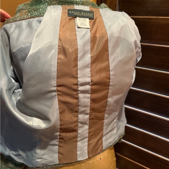 Harve Benard Green tweed jacket with brown velvet trim- size 6 - Picture 3 of 7